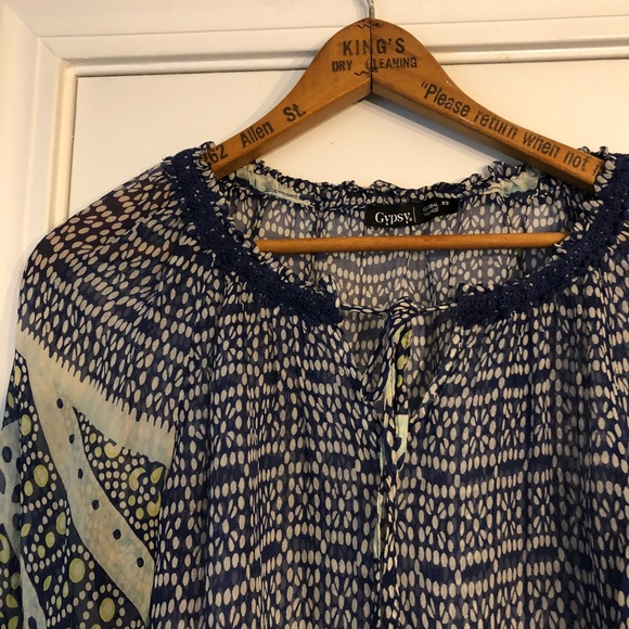 Gypsy 05 Silk Printed Peasant Blouse Multi Azure - Picture 4 of 8